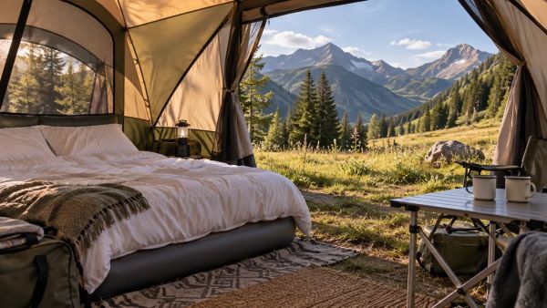 Choisissez un lit double confortable pour vos nuits sous la tente